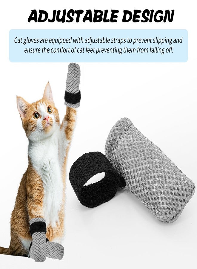 braxan 8 Pcs Cat Claw Covers, Shoes Booties for Cats Mittens to Prevent Scratching Socks Adjustable Breathable Mesh Puppy Indoor Gloves Paw Kitten Boots Suitable for Bathing and Nail Trimming (Grey + Black) - Image 4